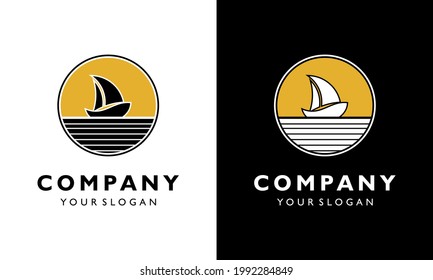 Ilustration vector graphic of  Logo design concept Vintage Sailing boat sea beach circle