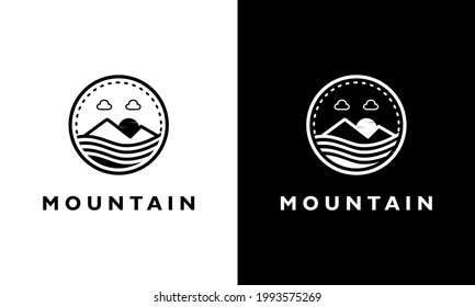 Ilustration vector graphic of Logo design concept Vintage Sun Mountain sunrise camp adventure