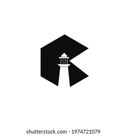 Ilustration vector graphic logo of lighthouse hexagon