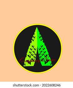 Gráfica vectorial de ilustración de un logo que se asemeja a una hoja con forma de cono en verde, con un fondo negro redondo Fit Para buen uso para logotipos corporativos y de la comunidad de amantes de la naturaleza, marca de mercadería