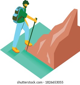 Die Vektorgrafik eines Mannes ist auf dem Weg zum Berg