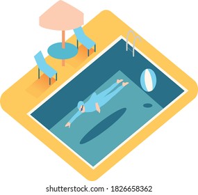 Ilustration vector graphic of 
a man swimming in the pool