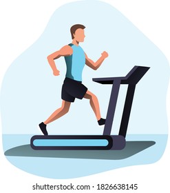Ilustration vector graphic of a man is warming up on a treadmill