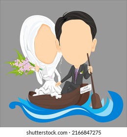 Ilustration Vector Graphic Of Mooslem Wedding. Perfect For Ilustration, Caricature, Cartoon And Card.