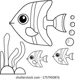 Ilustration vector graphic of morish fish with her cute babbies. Perfect for child, kids, coloring, papper, education, etc.
