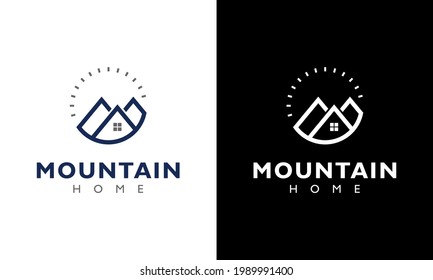 Ilustration vector graphic of Mountain house and sun concept Logo Design Template