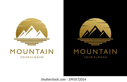 Ilustration vector graphic of  Mountain, sea Silhouette at Sunset  Moon logo