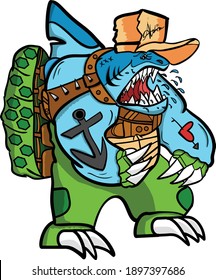 Ilustration vector graphic of Mutant shark turtle.
Suitable for book illustration, clothes screen printing, wallpaper, character graffiti, and other needs.