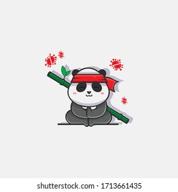 Ilustration vector graphic of the a pandas that fight corona virus, good for logo, etc.