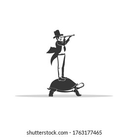 Ilustration vector graphic of People standing on a turtle