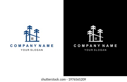 Ilustration vector graphic of pine tree and house logo design inspiration