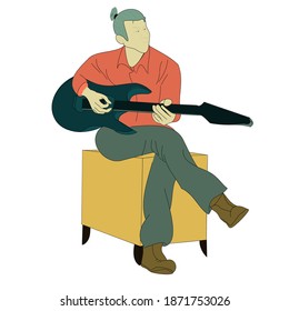 the ilustration vector graphic of playing a guitar, fit for refreshing your blog page or wallpaper you want