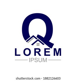 Gráfico vectorial de depuración del logotipo de bienes inmuebles de Q