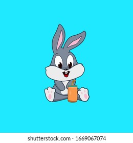 ilustration vector graphic of rabbit. cartoon rabbit character who is drinking juice