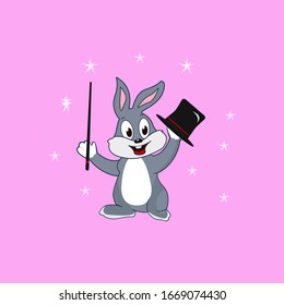 ilustration vector graphic of rabbit. cartoon rabbit character who is playing magic