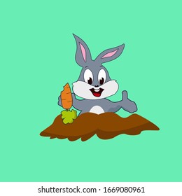 ilustration vector graphic of rabbit. the new cartoon rabbit character picks carrots