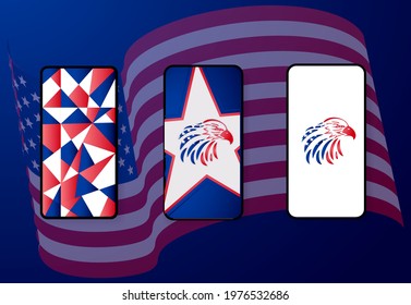 ilustration vector graphic of realistic 4th of july cellphone mockup in blue gradient background free vector