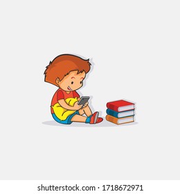 Ilustration vector graphic of the a study at home using books and mobile phones, good for logo, etc.
