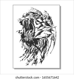 Ilustration vector graphic of the tiger shows its canine teeth good for tattoo ,wallpaper, etc.