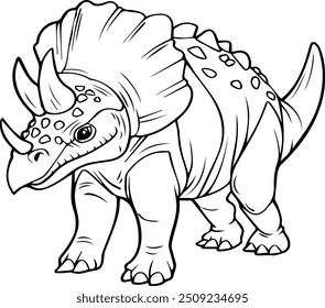 ilustration vector graphic of Triceratops good for educational pictures for kids in black and white