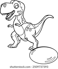 ilustration vector graphic of Tyrannosaurus Rex dinosaur or abbreviated as T-Rex guarding eggs, black and white image design is good for children's educational learning