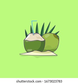 Gráfico vectorial ilustrativo de coco verde joven. granja ecológica fresca coco verde joven 
estilo de caricatura plana adecuado para revista, libro, afiche, portada de menú, páginas web.