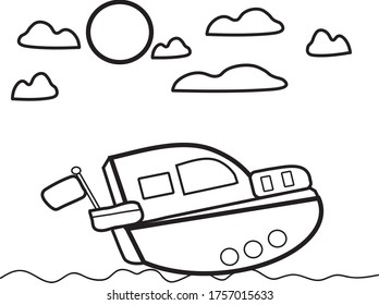 Ilustration vector graphics sailing boat. Perfect for coloring book, papper, kids, etc.