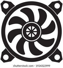 Ilustration vector icon Computer cooler, PC hardware fan.