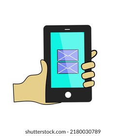 Ilustration vector of message smartphone in holder icon email wiht message
