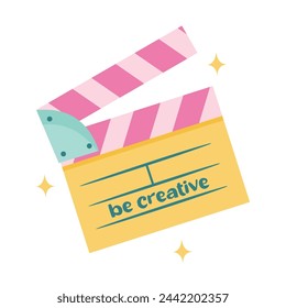 Ilustration vector of movie clapboard in yellow and pink with be creatie text