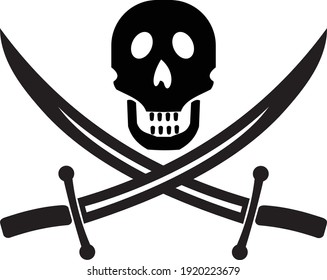 Ilustration vector Pirate skull emblem with crossed saber.flat.