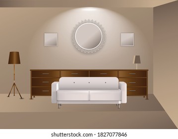 ilustration vector of Realistic interior design in brown color scheme  for digital printing company free vector
