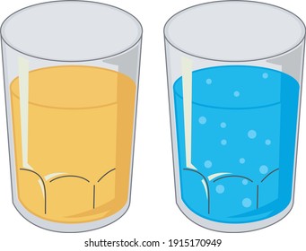 ilustration vector two glass of water, Beer, Juice, Tea, Wine Drink Icons, blue, yellow.