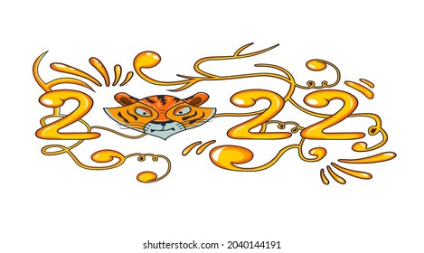 Vektorgrafik des Jahres 2022 mit dem Symbol des Tigerkopfes nach dem chinesischen Kalender ist im Zodiac des Tigers enthalten. dieser Vektorgrafik ist für Design-T-Shirts geeignet usw.