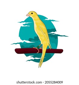 Ilustration vektor graphic of canary bird with blue tosca cloud background. this vektor is fit for use on design t-shirts, design logo, etc