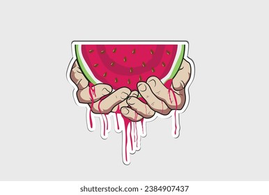 ilustration watermelon with hand from palestine, stand with palestine