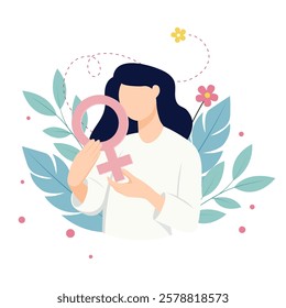 ilustration of woman with sign, women's day concept