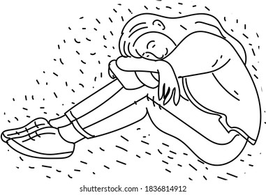 ilustration of woman sitting in vector black and white