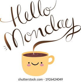 Ilustration of a yelow coffe cup with some text