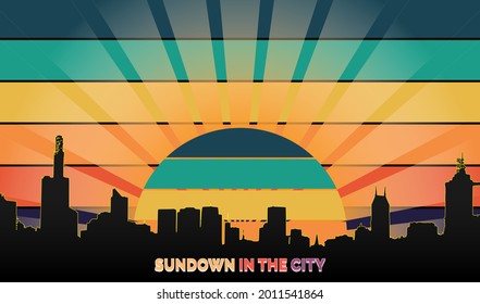 ilustrations vector graphic of poster sundown in the city retro style