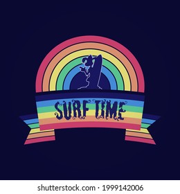 ilustrations vector graphic of surf time in rainbow sunset banner design