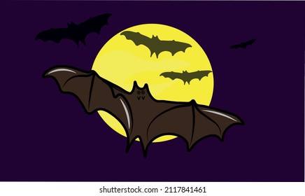 ilustrator of bat and moon night cartoon vector