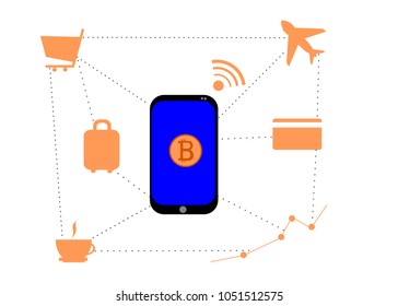 Ilustratotion using  bitcoin from mobile phone for the life in the future 