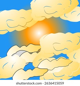Ilustrattion of Sunny Sky with Clouds
