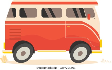 iluustration of cute little bus in a brown color and flat design, windows, wheels cartoonist bus