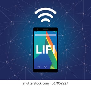 iluustration symbol for Li-Fi or Light Fidelity using screen on mobile phone and symbol of signal