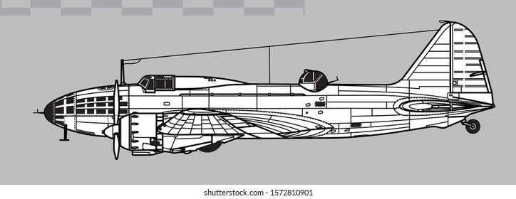 Ilyushin Il-4. Outline vector drawing. World War 2 combat aircraft. Vector drawing for illustration