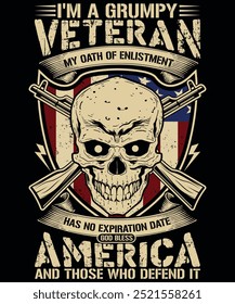 Soy un veterano gruñón mi juramento de alistamiento no tiene Fecha de vencimiento dios americano veterano camiseta diseño Ilustración vectorial