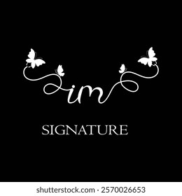 IM Handwritten initial letter, IM simple signature vector logo with butterfly shape variation, beauty, photography letter logo design. I M