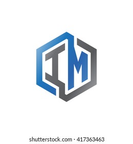 IM initial letters looping linked hexagon logo black gray blue